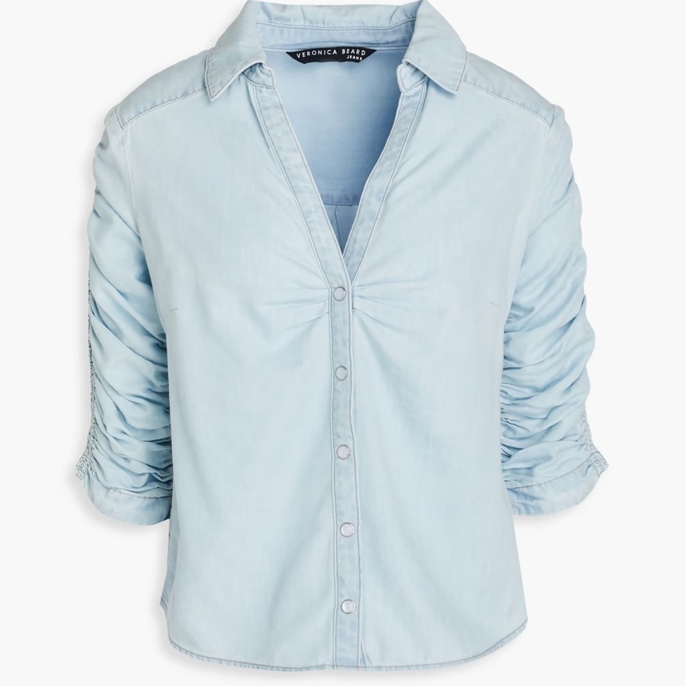 Veronica Beard Porta 3/4 Sleeve Chambray Shirt Size 0 Zero Blue